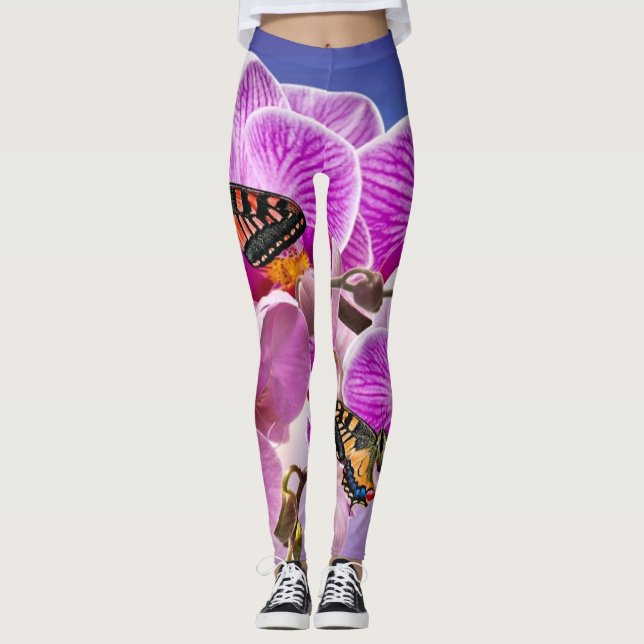 Leggings Flor de orquídea morada rosa (Anverso)