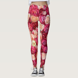 Leggings Flor de peonía blanca y rosa en primavera
