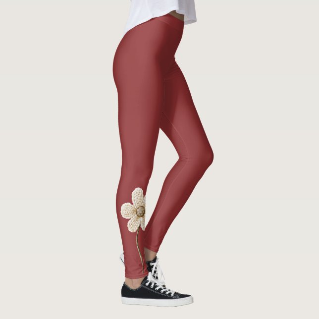 Leggings Flor de punto falso de crema rojo borgoña (Derecha)