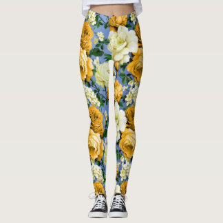 Leggings Flor de rosa amarillo retro grande