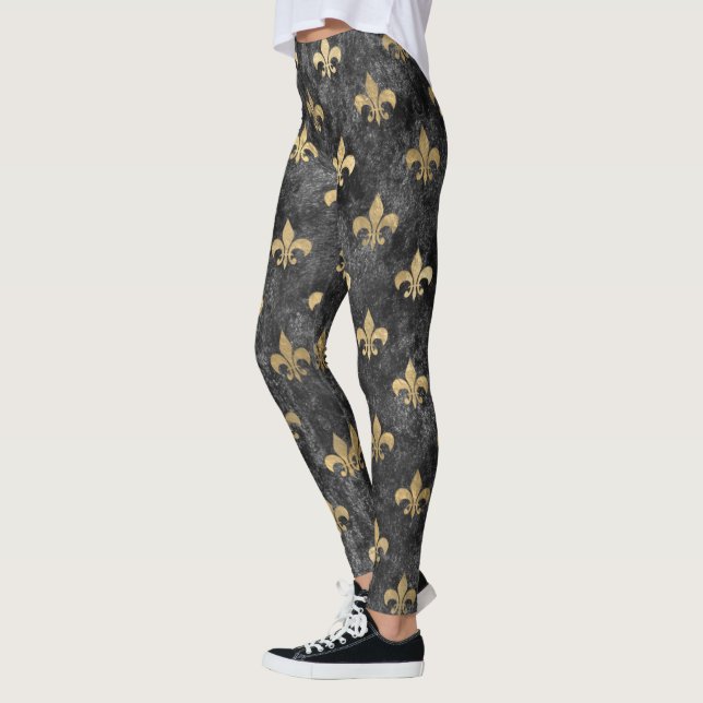 Leggings Flor De Terciopelo Negro De Lis Mardi Gras Orleans (Izquierda)
