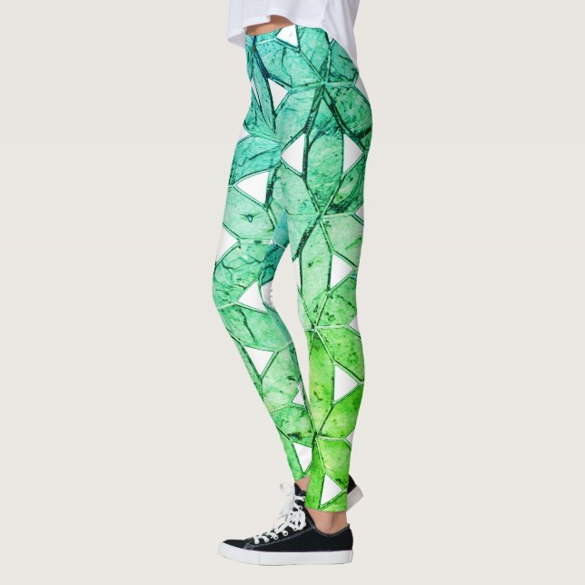 Leggings Flor de vida de mosaico verde (Izquierda)