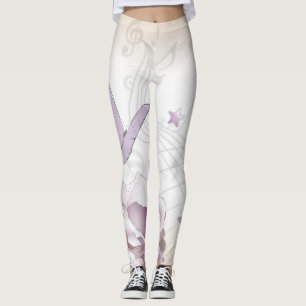 Leggings Flor de vinagre de lavanda, mariposa, música, cerr