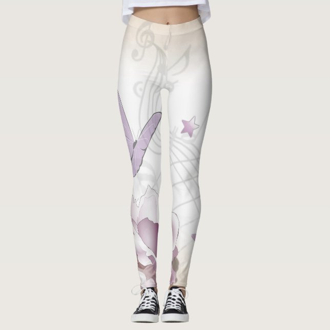 Leggings Flor de vinagre de lavanda, mariposa, música, cerr (Anverso)