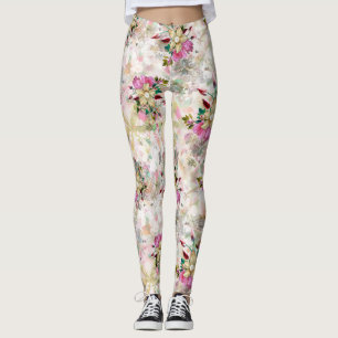 Leggings Flor decorativa sin fisuras con perla amarilla