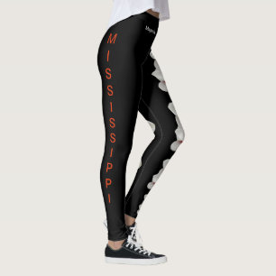 Leggings Flor del estado de Mississippi Negro Magnolia Legg