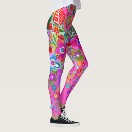 Leggings Flor Fantasía Piernas de rosa caliente
