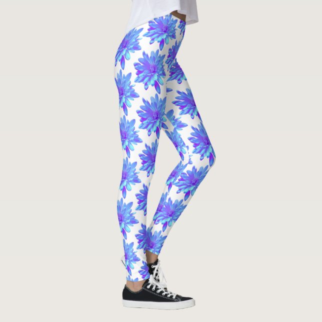 Leggings Flor floral azul violeta elegante (Derecha)