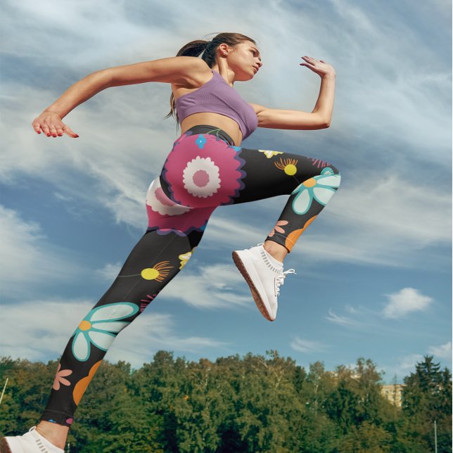 Leggings Flor floral poder colorido negro (Subido por el creador)