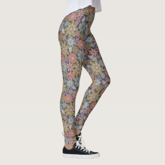 Leggings Flor florece y florece en coral, azul y verde