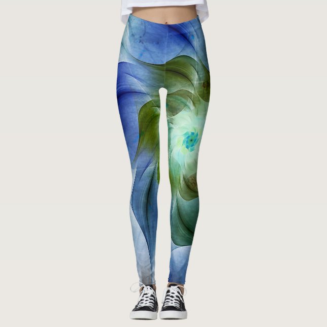 Leggings Flor fractal azul y verde (Anverso)