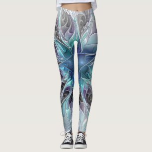 Leggings Flor Fractal Moderna Con Azul