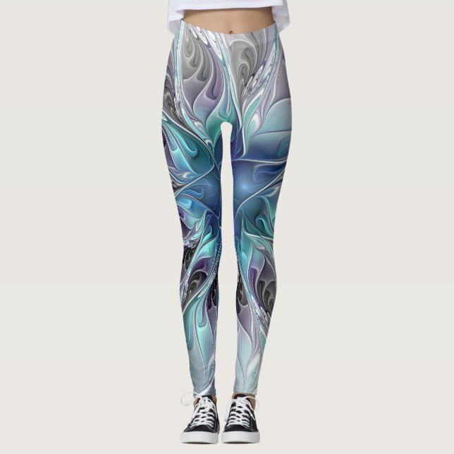 Leggings Flor Fractal Moderna Con Azul (Anverso)
