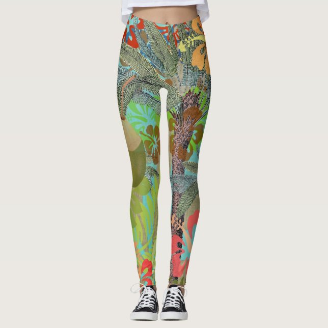 Leggings Flor Hawai Hula Vintage Floral Gráfico (Anverso)