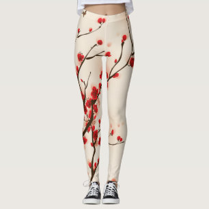 Leggings Flor hermoso del ciruelo en acuarela de la