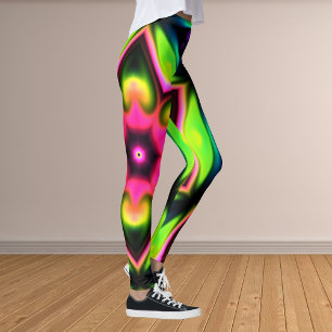 Leggings Flor hippie psicodélica rosa amarillo y verde