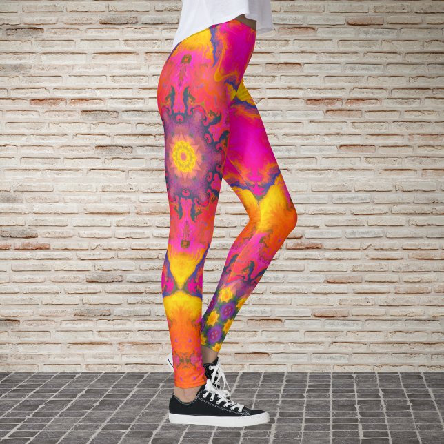 Leggings Flor hippie psicodélica rosa morada y amarilla (Subido por el creador)