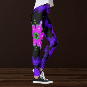 Leggings Flor hippie psicodélica rosa morado y verde