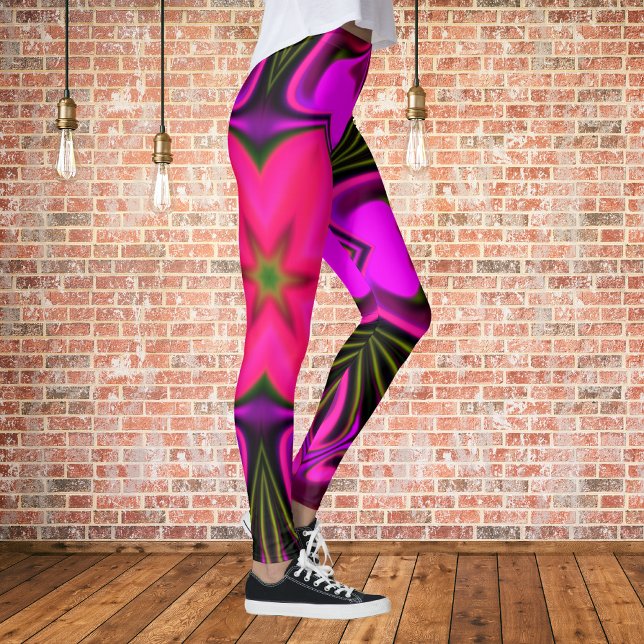 Leggings Flor hippie psicodélica rosa y morada (Subido por el creador)