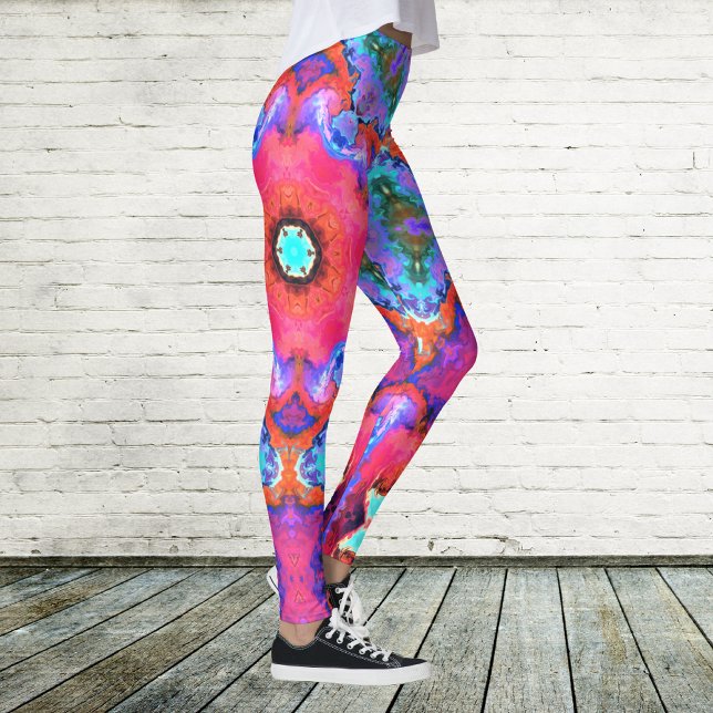 Leggings Flor hippie rosa azul y Naranja psicodélica (Subido por el creador)