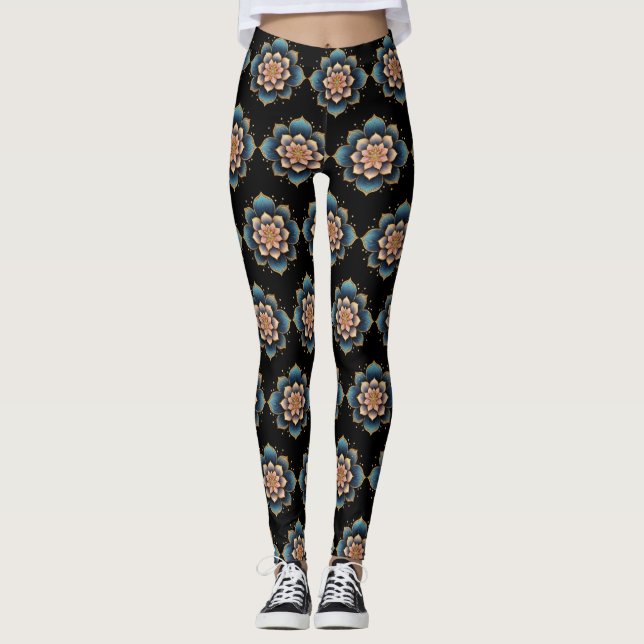 Leggings Flor Mandala Lotus con cristales resplandecientes (Anverso)