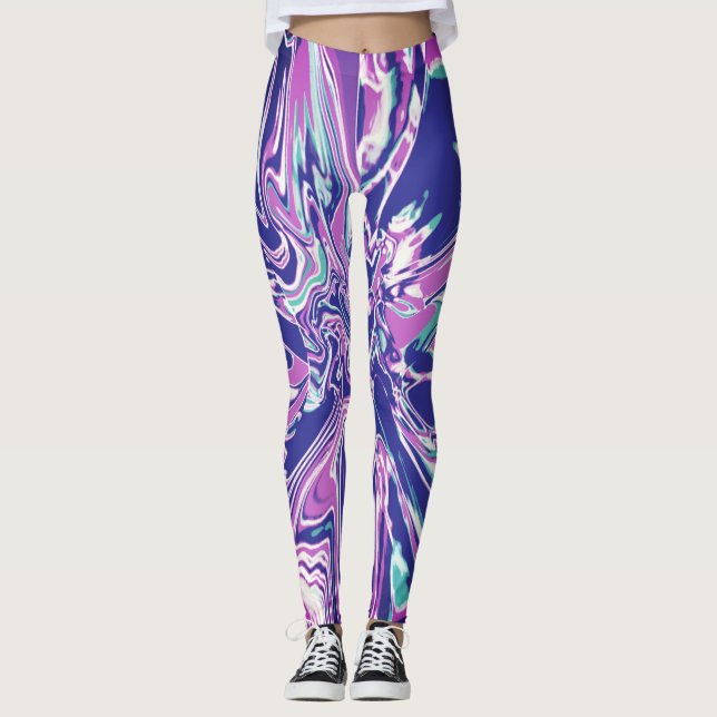 Leggings Flor psicodélica blanca Fuschia Purple Aqua (Anverso)