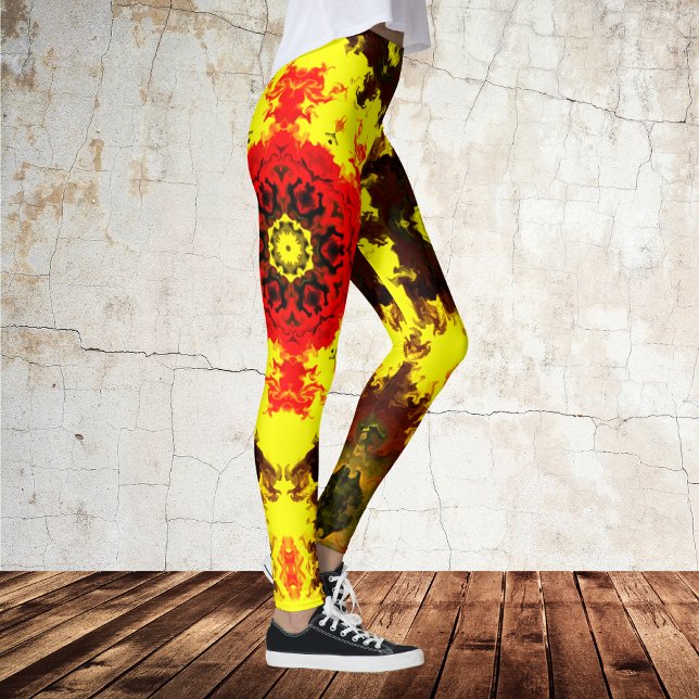 Leggings Flor psicodélica caleidoscópica amarillo y rojo (Subido por el creador)