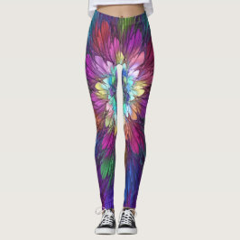 Leggings Flor psicodélica colorida Resumen Arte Fractal