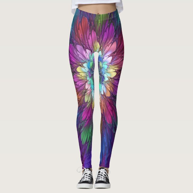 Leggings Flor psicodélica colorida Resumen Arte Fractal (Anverso)