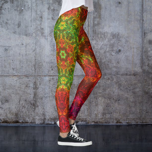 Leggings Flor psicodélica Kaleidoscopo Verde y Rojo