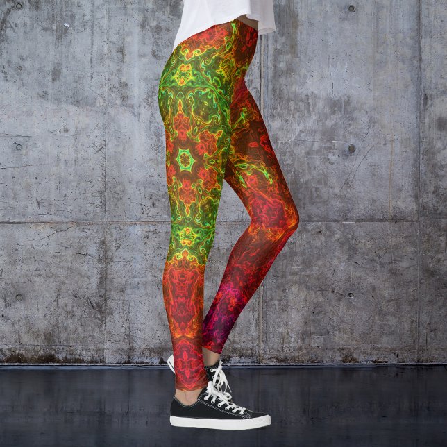 Leggings Flor psicodélica Kaleidoscopo Verde y Rojo (Subido por el creador)