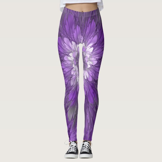 Leggings Flor púrpura psicodélica Resumen arte fractal (Anverso)