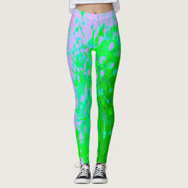 Leggings Flor retro abstracta en lavanda y verde limón