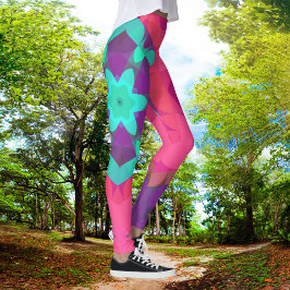Leggings Flor retro Mandala azul rosa y púrpura