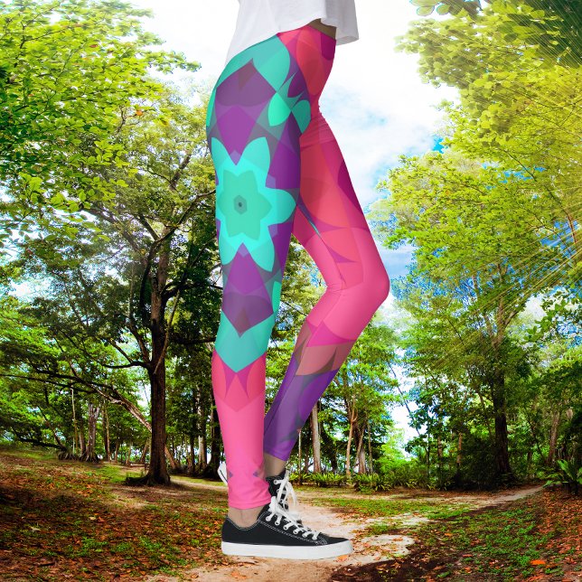 Leggings Flor retro Mandala azul rosa y púrpura (Subido por el creador)