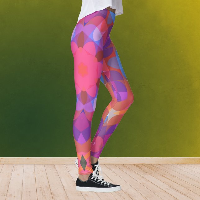 Leggings Flor retro Mandala azul rosa y púrpura (Subido por el creador)