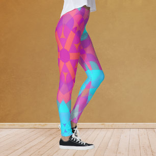 Leggings Flor retro Mandala azul rosa y púrpura