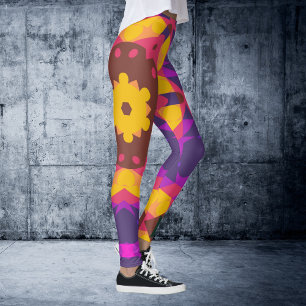 Leggings Flor retro Mandala rosa morado y amarillo