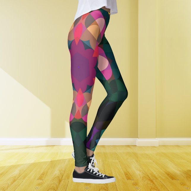 Leggings Flor retro Mandala rosa morado y amarillo (Subido por el creador)