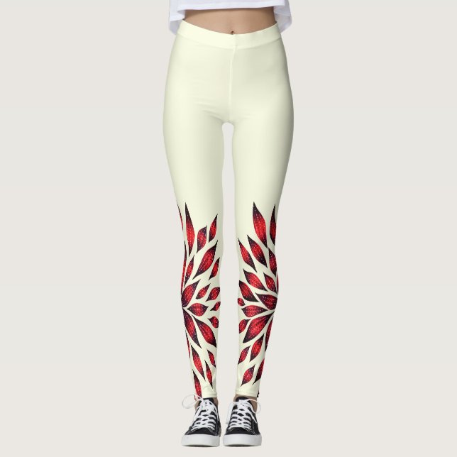 Leggings Flor roja abstracta dibujada mano del Doodle (Anverso)