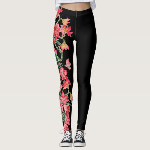 Leggings Flor roja de Amarylis floral por todo las polainas