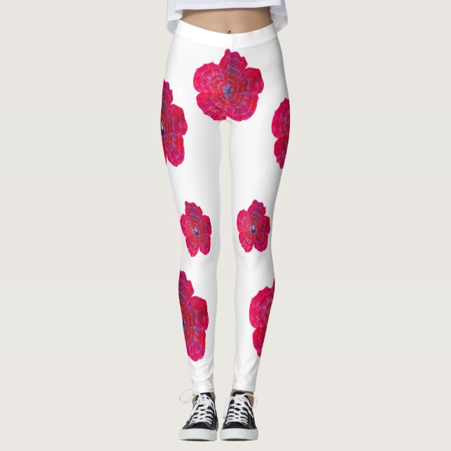 Leggings Flor roja Flor Flor Flor Patrón de arte Legado (Anverso)