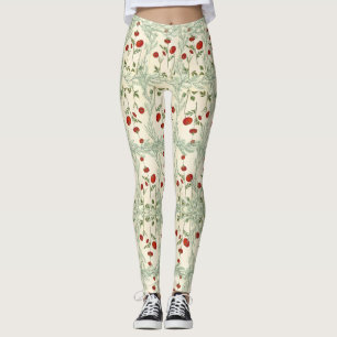 Leggings Flor roja y hojas de pino estilo japonés