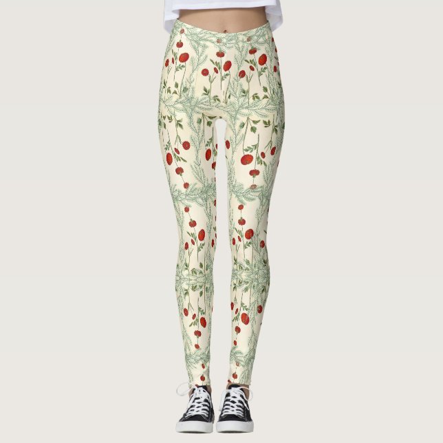 Leggings Flor roja y hojas de pino estilo japonés (Anverso)