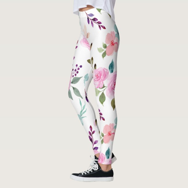 Leggings Flor rosa acuarela transparente (Izquierda)