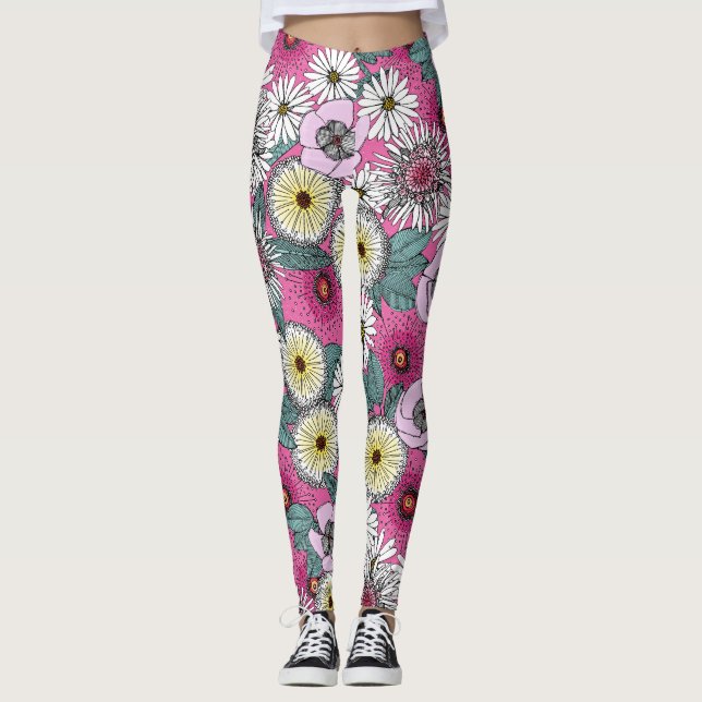 Leggings Flor rosa de jardín australiano (Anverso)