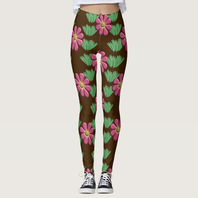 Leggings Flor rosa Grabado en relieve (Anverso)