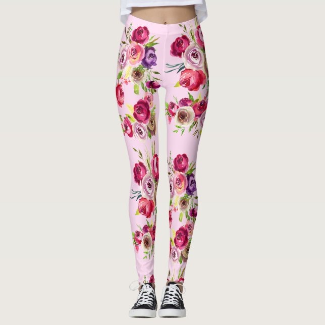 Leggings Flor rosa rosa bonito (Anverso)