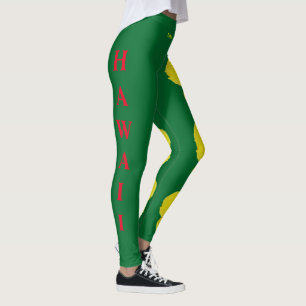 Leggings Flor verde del estado hawaiano amarillo hibiscus L
