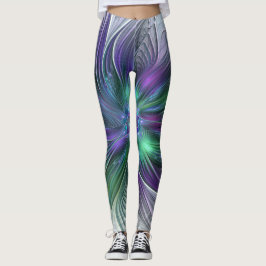 Leggings Flor verde morada Moderna Resumen arte fractal